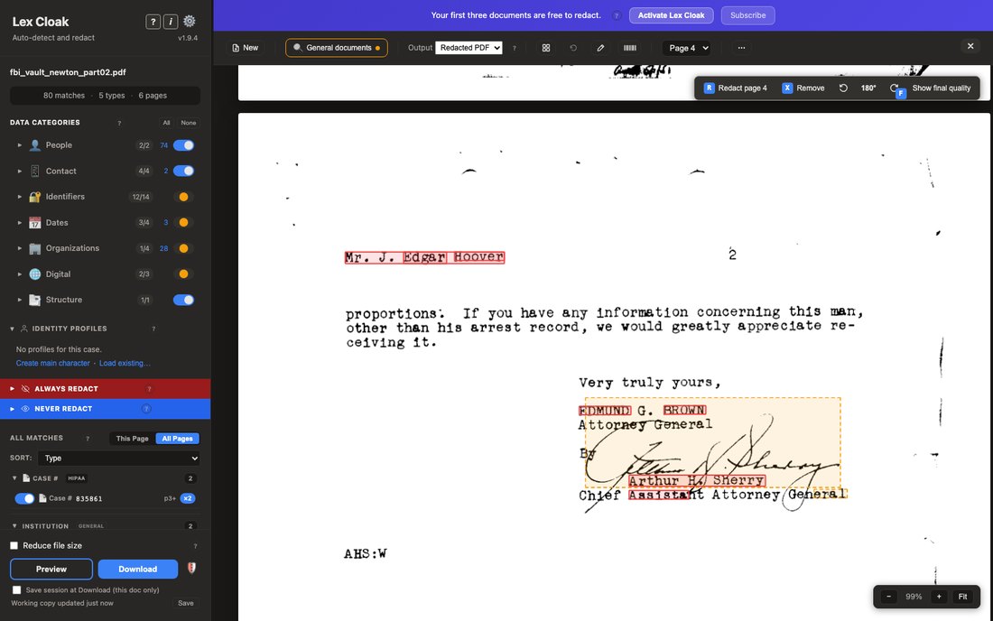 A scanned old letter with a handwritten ink signature near the bottom, and the typed names beside it outlined in red.